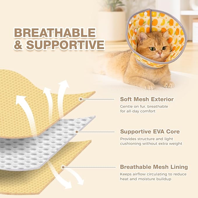 Avont Cat Cone Collar Soft to Stop Licking, Adjustable Foldable Lightweight Kitten Recovery Collar After Surgery for Small Dogs, Elizabeth Cone of Shame Alternative -Orange(S)-PawvioPets