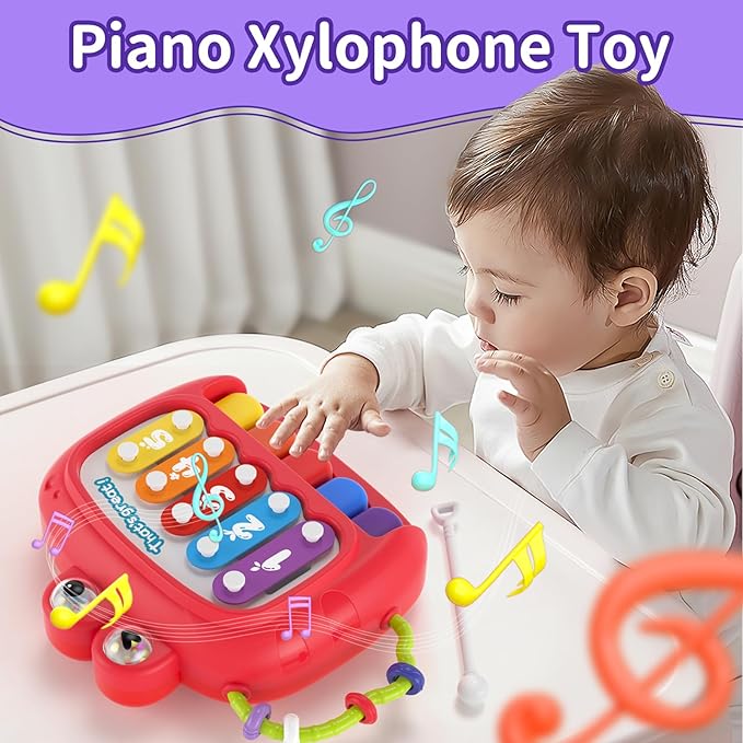 4 in 1 Baby Toys for 6 12 18 Month, Learning Toys for Babies 6-12 Months, Busy Cube, Stacking Sorter, Piano Xylophone Pull String Travel Toy, Birthday Gifts for Toddlers 1 2 Years Old-PawvioPets