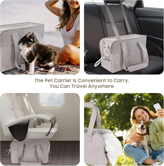 Dog Purse Carrier for Small Dogs, Soft Soft Sided Folding Dog Carriers for Small Dogs Medium Cats Puppies up to 15 Lbs, Washable Breathable Puppy Carrier for Outdoor Travel (Large Gray)-PawvioPets
