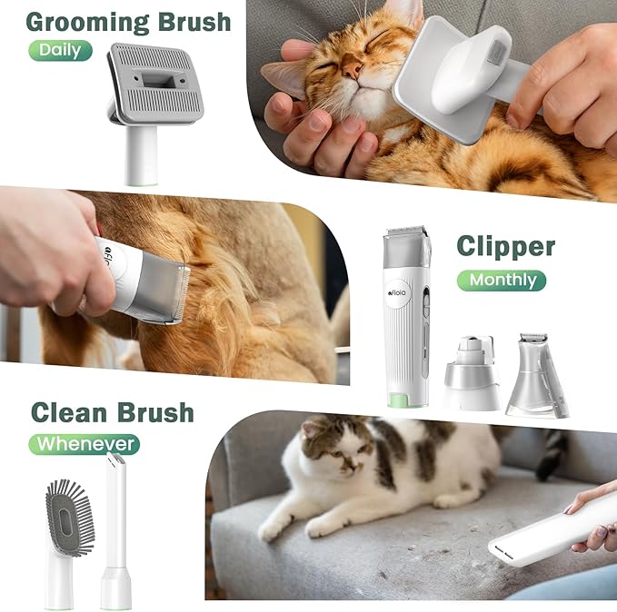 Afloia 6-in-1 Dog Grooming Kit, Pet Grooming Vacuum for Shedding, Dog Hair Vacuum with Clipper Nail Trimmer Grinder, Pet Brush Groomer at Home, Low Noise Cats Hair Remover, 1.5L Dust Cup, Green-PawvioPets