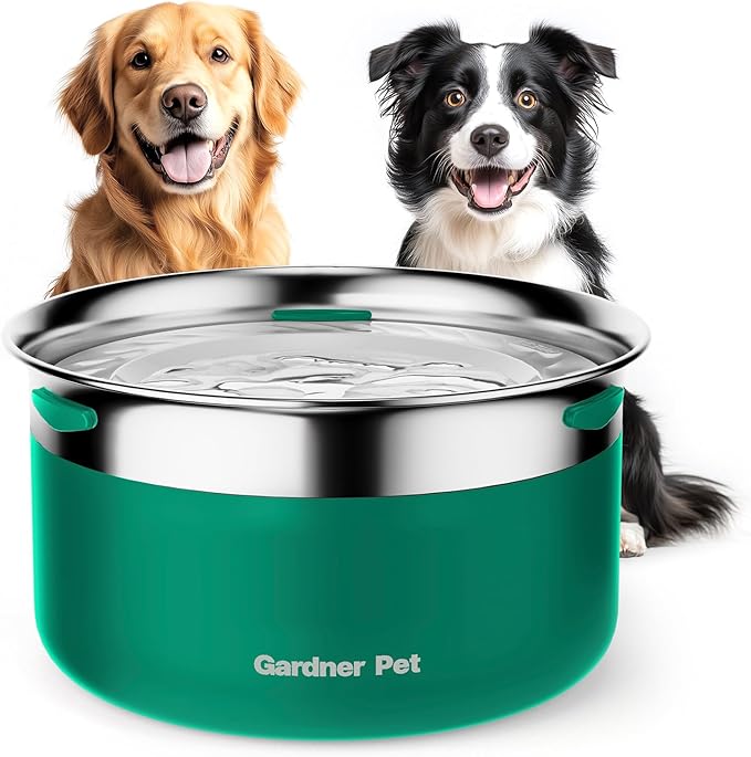 Gardner Pet Dog Bowls 1 Gallon (3.85L) Stainless Steel No Spill Dog Water Bowl, Slow Water Feeder Metal Bowls, Spill Proof Water Dispenser for Large Dogs, Promotes Healthy Hydration-PawvioPets