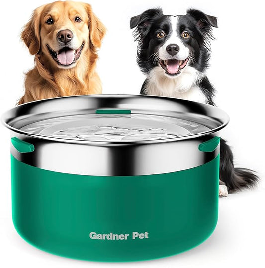 Gardner Pet Dog Bowls 1 Gallon (3.85L) Stainless Steel No Spill Dog Water Bowl, Slow Water Feeder Metal Bowls, Spill Proof Water Dispenser for Large Dogs, Promotes Healthy Hydration-PawvioPets