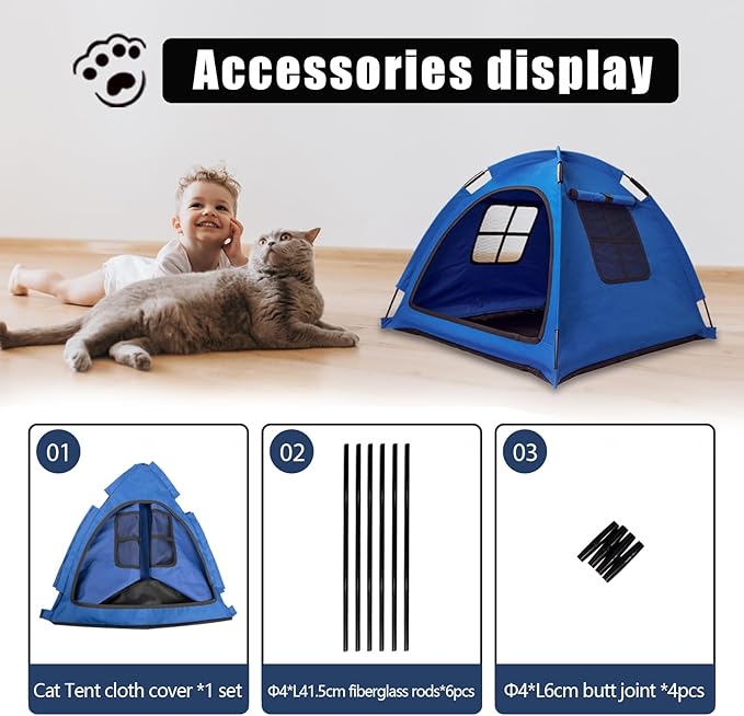 Blue Cat Tent House、Cat's Nest, Portable Indoor/Outdoor Pet Tent House for Cats, Puppies and Other Small Animals-PawvioPets
