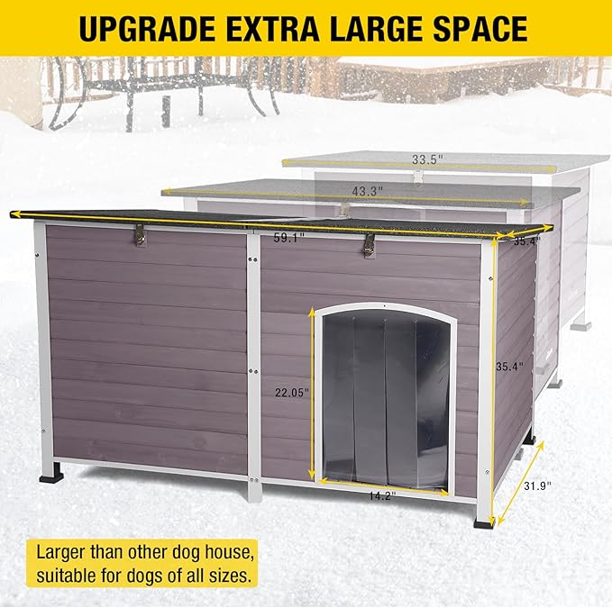 Aivituvin Outdoor Dog House 59" Extra Large Insulated Dog Kennel with Insulation Liner for Winter,All-Around Iron Frame-PawvioPets