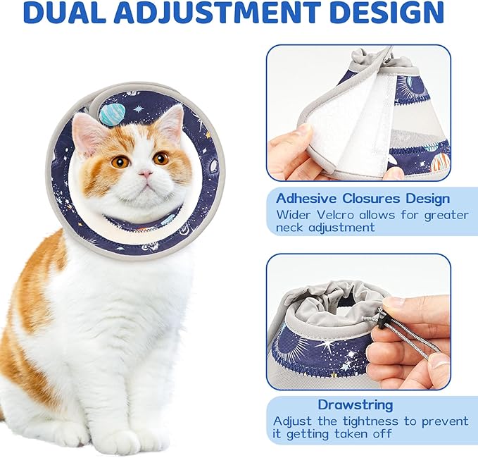Breathable Air Mesh Cat Cone Collar Soft to Stop Licking, Adjustable, Foldable Lightweight Kitten Cones After Surgery Recovery for Cats & Kittens (Star Blue, L)-PawvioPets