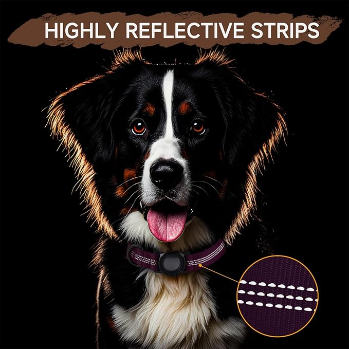 Dog Collar Compatible with Airtag, with Waterproof Cover, Multiple Colors, Multiple Sizes, Breathable Cotton and Linen Material, Suitable for Small, Medium and Large Dogs-PawvioPets