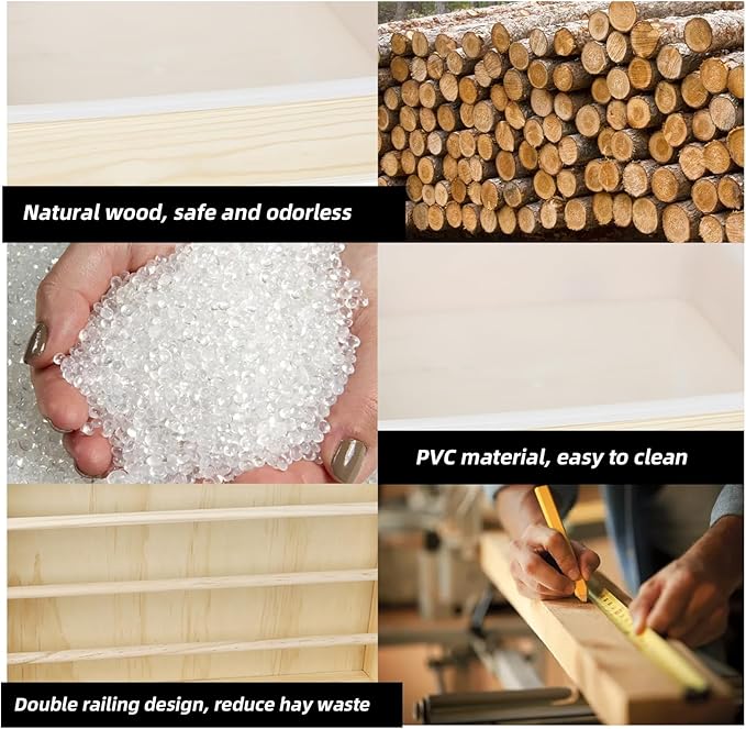 2 in 1 Wooden Rabbit Hay Feeder Box Safe Bunny Feeder Manger Grass Food Holder Rack Hay Holder with Toilet Rabbit Hay Feeder with Litter Pan Designed for Rabbits Guinea Pig Hamster Small Animals-PawvioPets