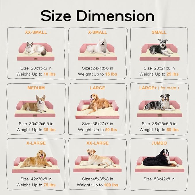 Extra Large Dog Bed-Orthopedic Waterproof XL Dog Bed for XLarge Extra Big Dogs - Foam Couch Sofa Washable with Removable Cover-Pink-PawvioPets