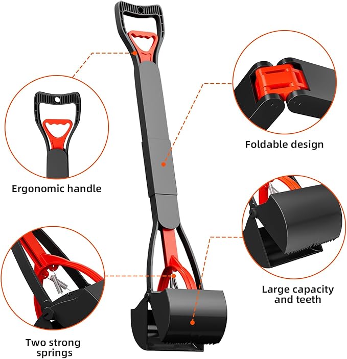 2 Pack 32 Inch Foldable Dog Pooper Scooper,Dog Poop Pick Up Tool for Large&Small Dogs,Sturdy & Light Weight,Easy to Carry and Clean-PawvioPets