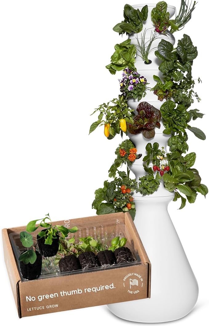 Farmstand Starter Kit + 36 Seedling Credits | Large Hydroponic Growing System Kit | Self-Watering Outdoor Vertical Garden Planter Tower | 6ft 1in | Made in USA-PawvioPets