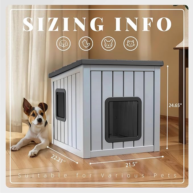 DRATO Dog House Indoor and Outdoor with Weatherproof Roof Removable Floors for Small to Middle Sized Dogs Easy to Assemble (Gray, 24.65 * 21.5 * 22.21)-PawvioPets