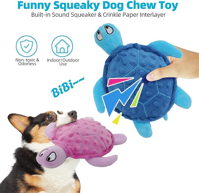 Adpartner Crinkle Dog Toys, 2 Pack Stuffed Turtle Dog Toys Squeaky Plush Dog Toy to Keep Them Busy, Interactive Dog Squeaky Toys for Small to Medium Dogs Teething Training Reduce Boredom-PawvioPets