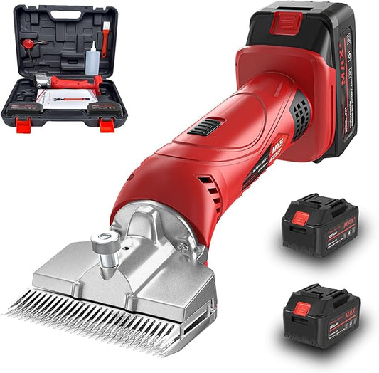 Cordless Horse Clippers,500W Heavy Duty Horse Grooming Clippers with 2 PCS Rechargeable 3000mAH Lithium Battery,6 Speed Professional Horse Grooming Kit for Thick Coat Animals-PawvioPets