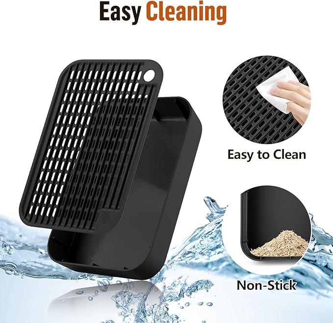 Cat Litter Box Ramp Mat with Filter Function, Cat Step Pedal Stool for Self-Cleaning Litter Box, Easy to Clean, Ideal for Kitten & Elderly Cats (Black)-PawvioPets