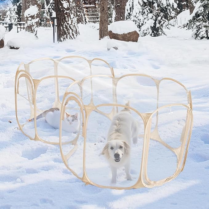 Cold Resistant Cat Playpen PVC Dog Playpen - Portable & Foldable Indoor Outdoor Puppy Playpen - Insulated 2-Room Dog TentCrate Cage Kennel, Playpen for Kitten, Small Animals Play Pen-PawvioPets