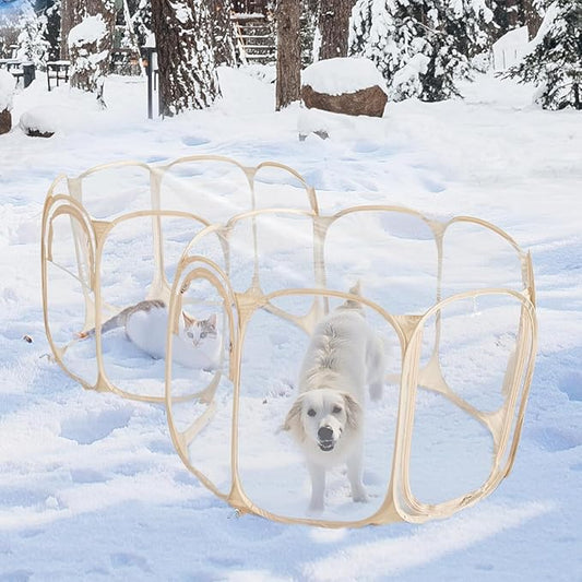 Cold Resistant Cat Playpen PVC Dog Playpen - Portable & Foldable Indoor Outdoor Puppy Playpen - Insulated 2-Room Dog TentCrate Cage Kennel, Playpen for Kitten, Small Animals Play Pen-PawvioPets