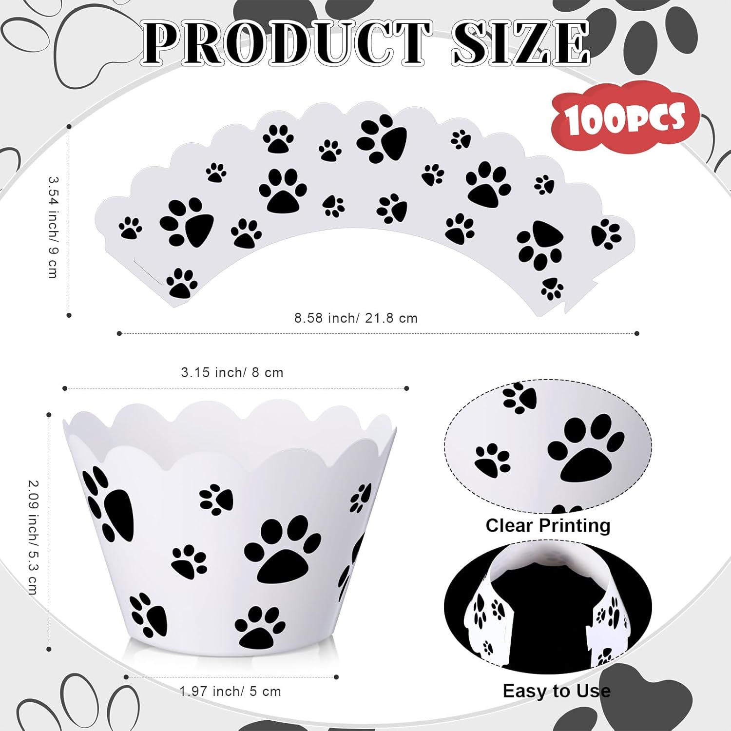 Domensi 100 Pcs Dog Paw Cupcake Wrappers Puppy Themed Cupcake Liners Rustic Baking Cups Baking Liners for Spring Summer Wedding Bridal Baby Shower Birthday Party Supplies Dessert Decoration