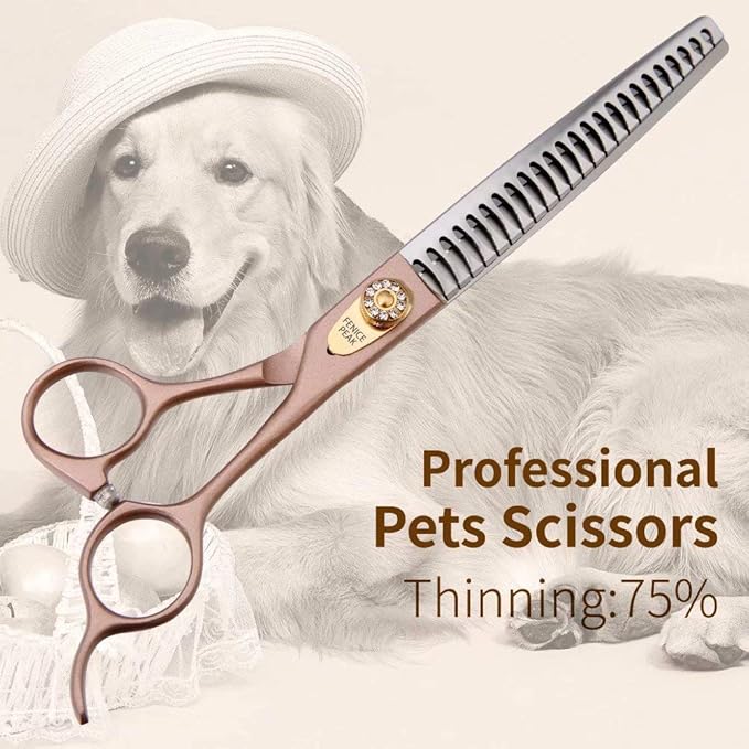 Fenice Peak Thinning Shears for Dogs and Cats Pet Grooming Scissors Chunkers Shears 440C Stainless Steel Professional Dog Trimming Scissors 7''-PawvioPets