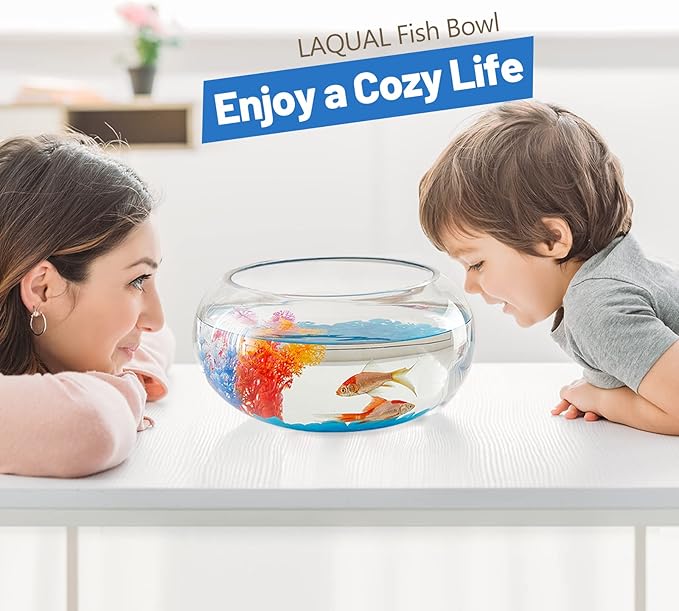 2 Gallon Glass Fish Bowl with Decor, Include Fluorescent Stones & Colorful Plastic Trees, High White Glass for Clear View, Small Fish Bowl/Vase/Aquarium for Betta Fish/Goldfish, Nice Home Décor-PawvioPets