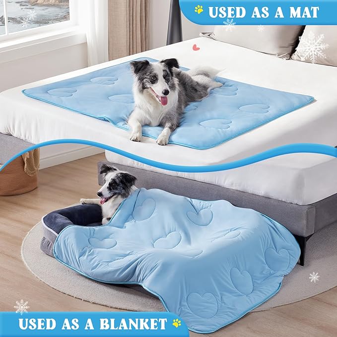 Cooling Blanket for Dogs, Lightweight & Durable Dog Cooling Mat, Q-MAX>0.45 Soft Breathable Pets Comforter for Couch, Bed & Car Essential - Light Blue 30x40 Inches-PawvioPets
