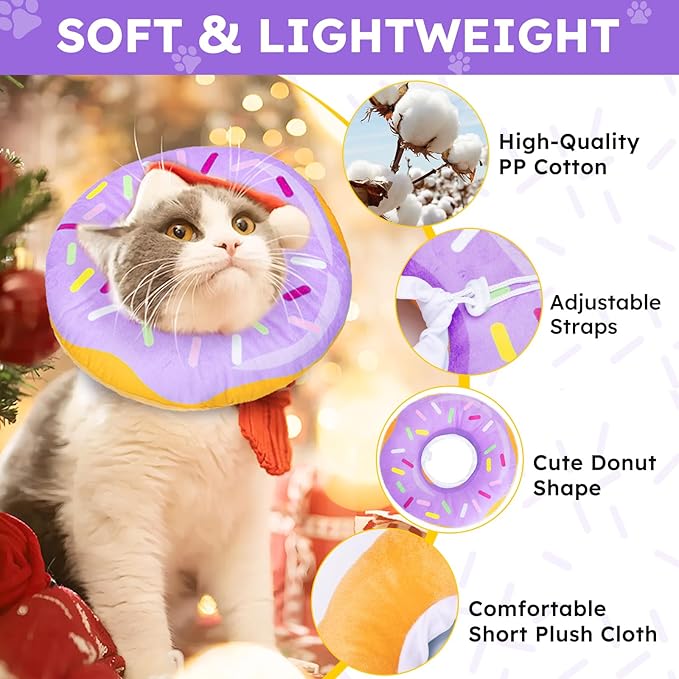 Cat Cone Collar Soft, Cat Recovery Collar for Wound Healing Cute Donut Adjustable Kitten Cones to Stop Licking Comfortable Lightweight Neck Elizabethan Collars for Kittens After Surgery-PawvioPets