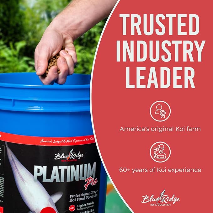 Blue Ridge Koi Fish Food 14lb - Koi Food 3/16” Platinum Pro Formula Goldfish Food, Premium Fish Food for Ponds, Ponds Fish Food, Floating Pond Pellet-PawvioPets