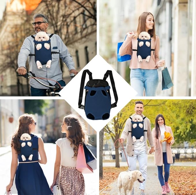 FEimaX Dog Carrier Backpack Pet Legs Out Front Cat Travel Bag, Adjustable Puppy Backpacks Carriers Hands-Free for Small Medium Dogs Cats Hiking Traveling Camping Daily Walking (X-Large, Navy)-PawvioPets