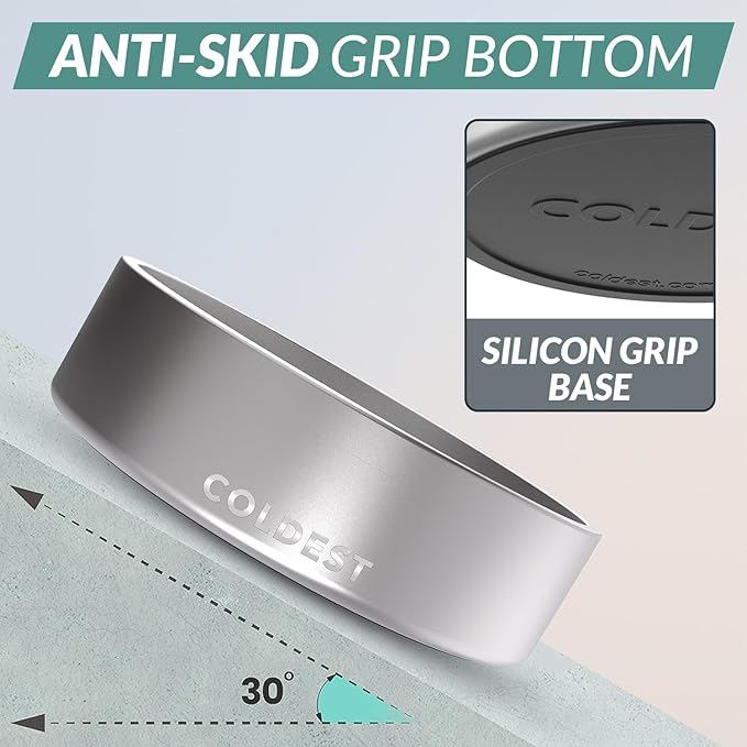 Coldest Dog Bowl - Anti Rust Metal, Non Slip, 3 Layers Insulated Stainless Steel Dog Bowls - Spill Proof & Heavy Duty - Water Bowl for Dogs, Cats, Dish Washer Safe (42 oz, Polished Stainless Steel)-PawvioPets