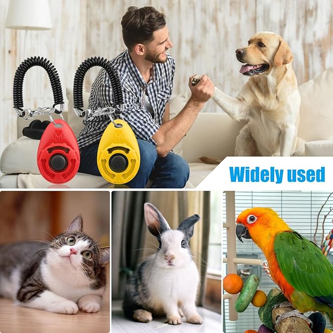 Dog Clicker for Training, 2 Pack Dog Training Clicker, Clicker Dog Training with Wrist Strap, Pet Training Clicker, Perfect for Dog Cat Puppies Behavioral Training (Red and Yellow)-PawvioPets