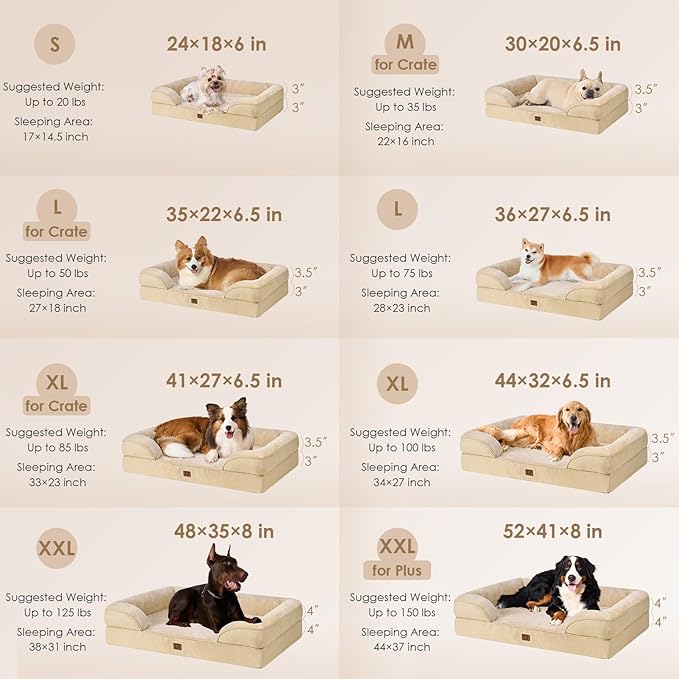 EHEYCIGA Orthopedic Dog Bed for Medium Dogs, Waterproof Memory Foam Medium Dog Beds with Sides, Non-Slip Bottom and Egg-Crate Foam Pet Couch Bed with Washable Removable Cover, Greige-PawvioPets