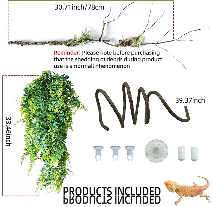 BNOSDM Reptile Vines, Bendable Jungle Climbing Vine, Terrarium Artificial Plants Decor, Reptiles Tank Accessories for Bearded Dragons, Chameleons, Snakes, Lizards, Hermit Crabs-PawvioPets
