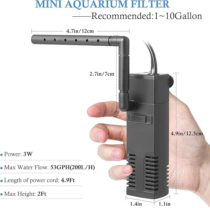 FEDOUR Submersible Aquarium Internal Filter, Filter with Water Pump for Fish Tank up to 35 Gallon (for 1-10 Gallon)-PawvioPets