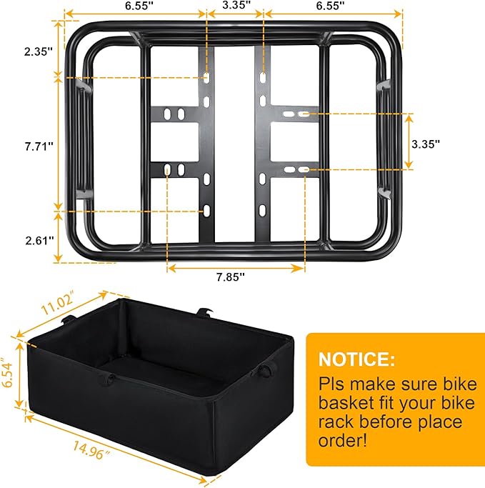 Bike Basket Rear with Liner,Waterproof Cover,Cargo Net Large Rear Bike Basket,Heavy Duty Bicycle Rear Basket for Electric Bike, Ebike,Great for Bike Trip,Carrying Grocery,Ball,Dog-PawvioPets