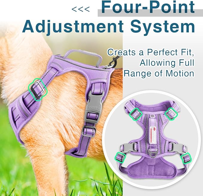 BARKBAY Dog Harness No Pull with ID Tag Pocket - Heavy Duty, Reflective, Easy Control for Large Dogs(Violet Purple,M)-PawvioPets