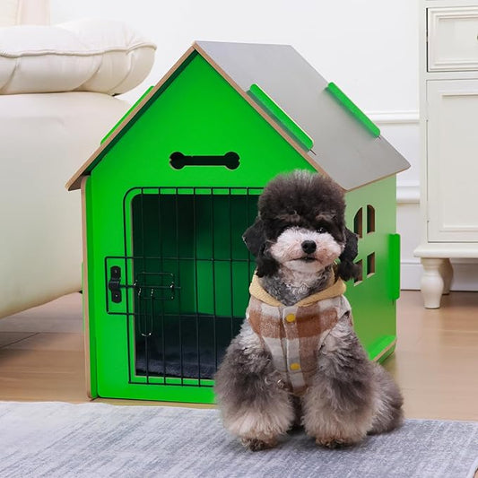Dog House Indoor for Small Dogs or Cats, Cozy Wooden Design, Small Indoor Bed House, with Air Vents and Elevated Floor Warm Dog Cave (Green)-PawvioPets