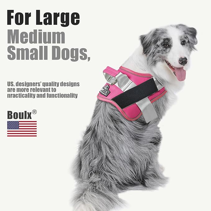 Bolux Dog Harness, No-Pull Reflective Dog Vest, Breathable Adjustable Pet Harness with Handle for Outdoor Walking - No More Pulling, Tugging or Choking (Fuchsia, XX-Large (Pack of 1))-PawvioPets
