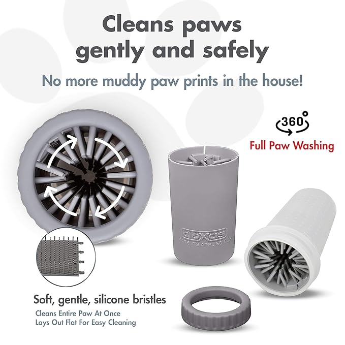 Dexas Medium MudBuster Portable Dog Paw Washer, Light Gray - Premium Quality Pet Supplies and Dog Accessories - Cleansing, Self Cleaning, Silicone - 6x6x6 Inches, 0.308 kg, 1 Count-PawvioPets