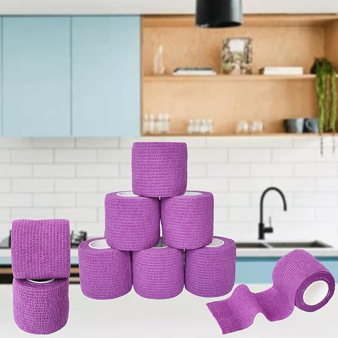 9 Pack 2" x 5 Yards Self Adhesive Bandage Wrap Self Stick Wrap for Ankle, Wrist, Finger, Sports, Breathable Cohesive Vet Tape for Pets (Purple)-PawvioPets