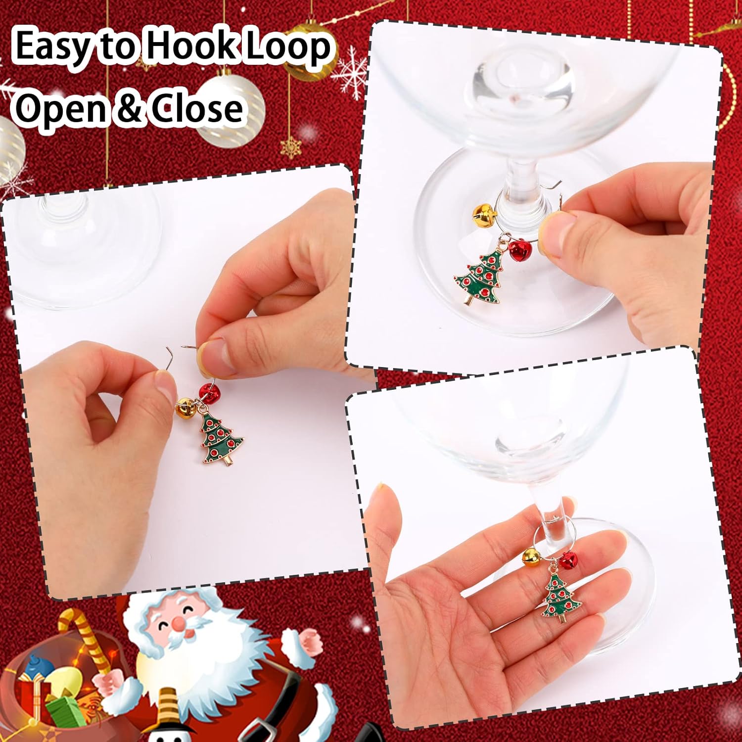 SANNIX 24pcs Christmas Wine Glass Charms - Identification Markers for Stem Glasses, Wine Tasting Party Favors & Holiday Decorations