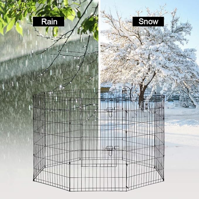 8-Panel Tall Dog Playpen Crate Fence Pet Kennel Play Pen Exercise Cage, 42-Inch, Black-PawvioPets