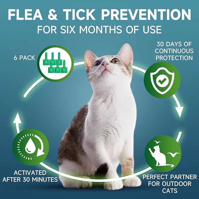 Flea Treatment for Cat Flea and Tick Prevention for Cats Kitten, 6-Month Supply, Cat Flea Treatment & Control, Repellent, Fast Acting Topical Drops for Cats, Over 1.5 lbs, 24-Hour Protect-PawvioPets