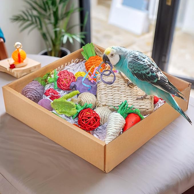 Colorful Bird Foraging & Parrot Shredding Toys Box - Safe Fruit & Vegetable Bird Toys, Perfect for Parakeets, Cockatiels, and Small to Medium Birds-PawvioPets