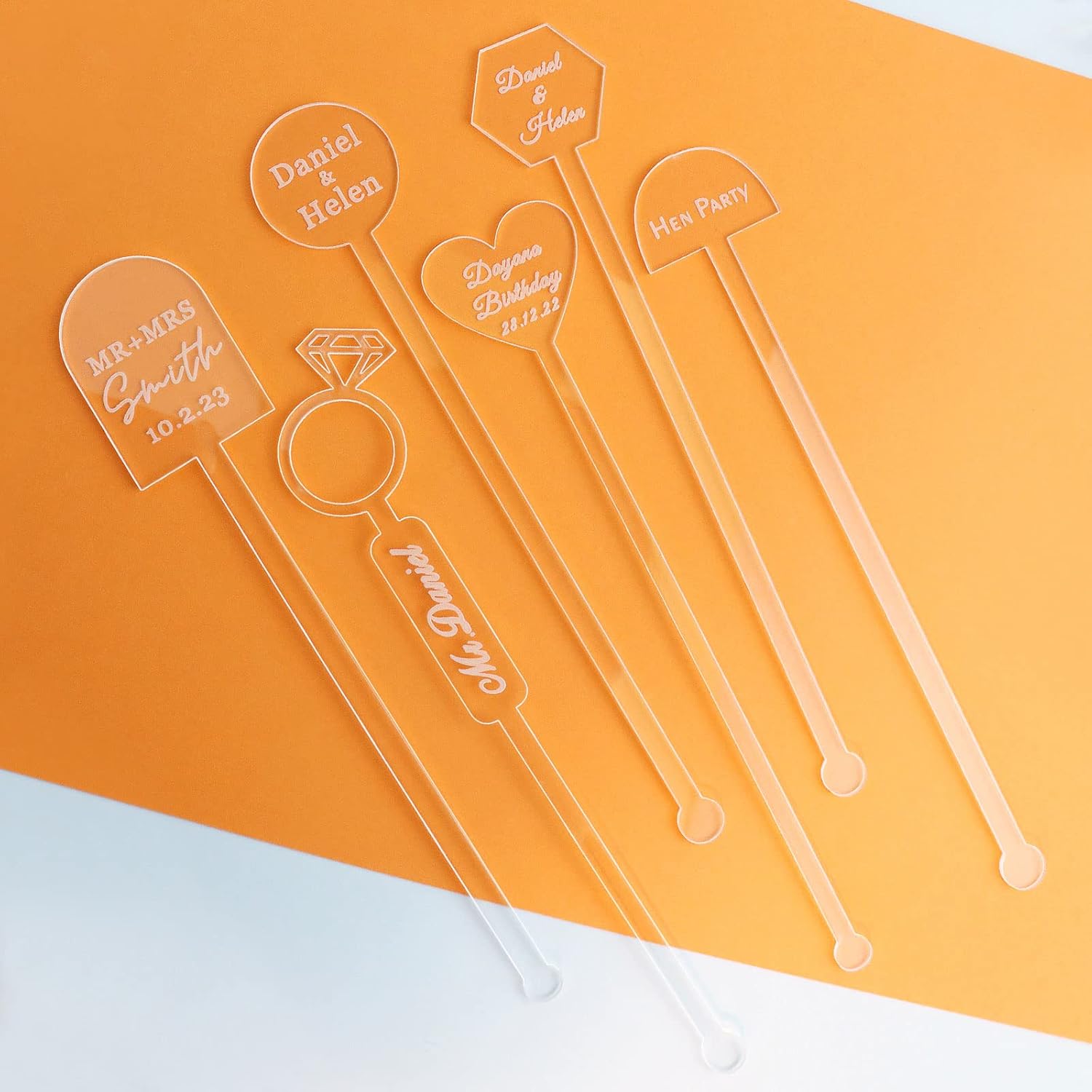 20Pcs Personalized Acrylic Stir Sticks,Custom Cocktail Swizzle Sticks Bar Drinks Mixing Rod for Coffee Whiskey Beverage,Perfect for Wedding,Birthday,Bachelorette,Bridal or Baby Shower,Corporate Event