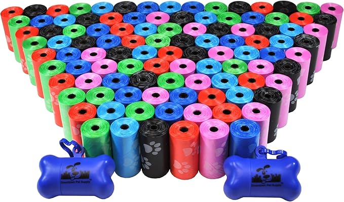 Downtown Pet Supply Rainbow Paw Print Poop Bags (2200 CT & 2 Dispensers) - Leak-Proof, Unscented, Clips to Leashes & Harnesses-PawvioPets
