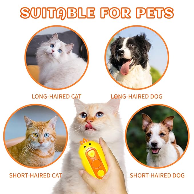 3-in-1 Rechargeable Steam Brush for Cats & Dogs - Anti-Static Spray Pet Grooming Brush with Warm Mist Massage, Hair Shedding Control, Detangling Comb & Cleaning Tool for Effective Deshedding-PawvioPets