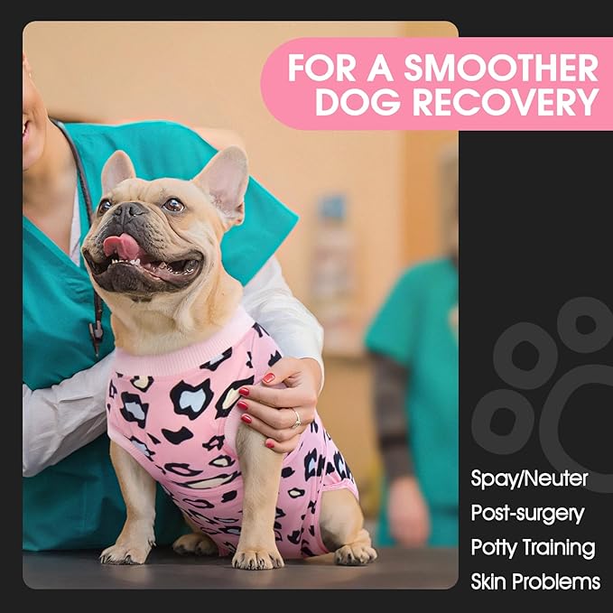 FUAMEY Recovery Suit for Dogs After Surgery,Soft Breathable Dog Bodysuit E-Collar & Cone Alternative Surgical Suit,Male Female Dog Neuter Spay Suits Anti Licking Wounds Onesie Pink Leopard XXL-PawvioPets