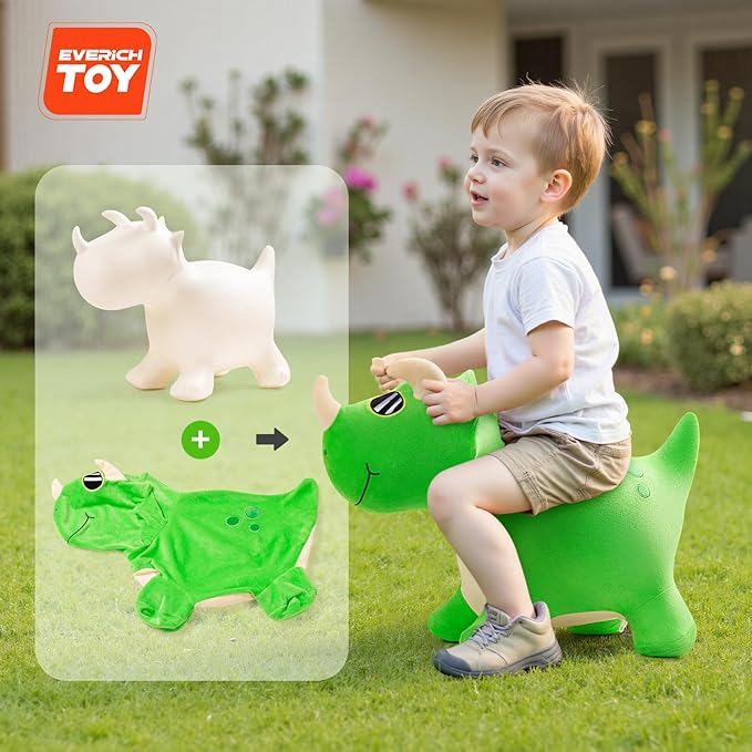 EVERICH TOY Bouncy Horse Dinosaur Toys, Inflatable Bouncing Animal Hopping Toys, Outdoor Indoor Ride on Bouncer, Boys Girls Birthday Gift for 18 Month 2 3 4 5 6 Year Old Kid- Plush Dinosaur Toy-PawvioPets