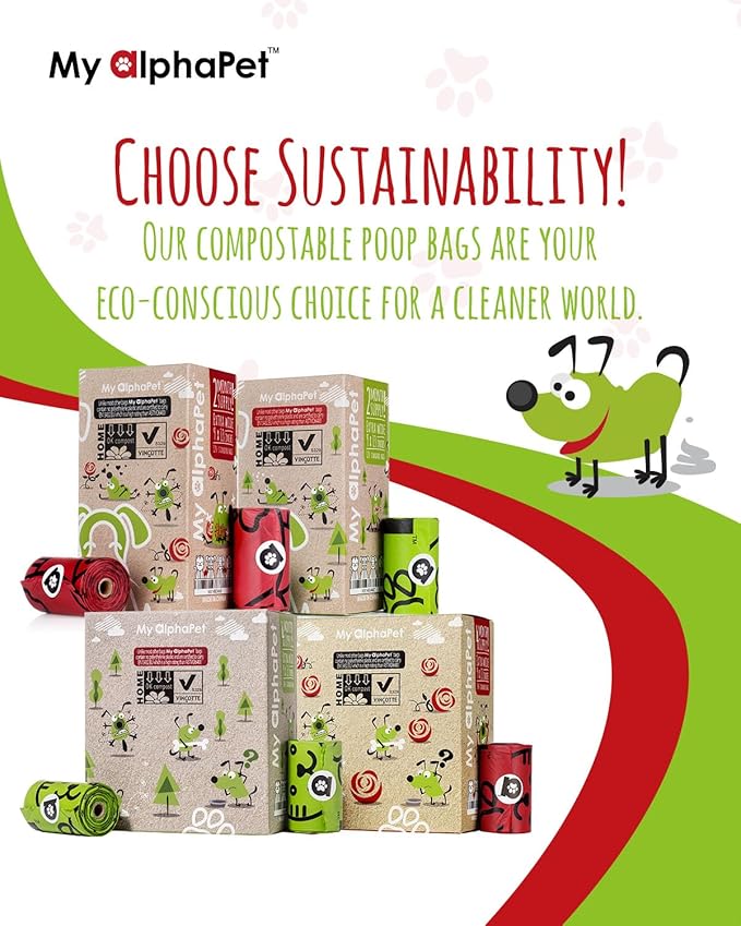 Compostable Dog Poop Bags, Cornstarch Eco-Friendly, HOME COMPOST NF T 51-800, 240 Count, Large Size Bag 9x13 Inches, 16 Unscented Refill Rolls, Leak-proof, Plantbased, GM-Free Corn (Green)-PawvioPets