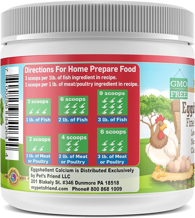 Calcium for Dogs and Cats - Fine Eggshell Powder - Strong Hip & Joint Supplement for Dogs and Cats- Dietary Supplement - No Additives - Pet's Friend Eggshellent Calcium 6oz-PawvioPets