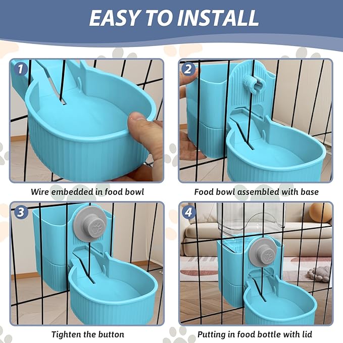 Fhiny Rabbit Food Dispenser, 40oz Large Capacity Hanging Gravity Bunny Feeder for Cage Automatic Guinea Pig Feeding Bowls Pet Food Storage for Guinea Pig Bunny Ferret Chinchilla Cat Puppy-PawvioPets